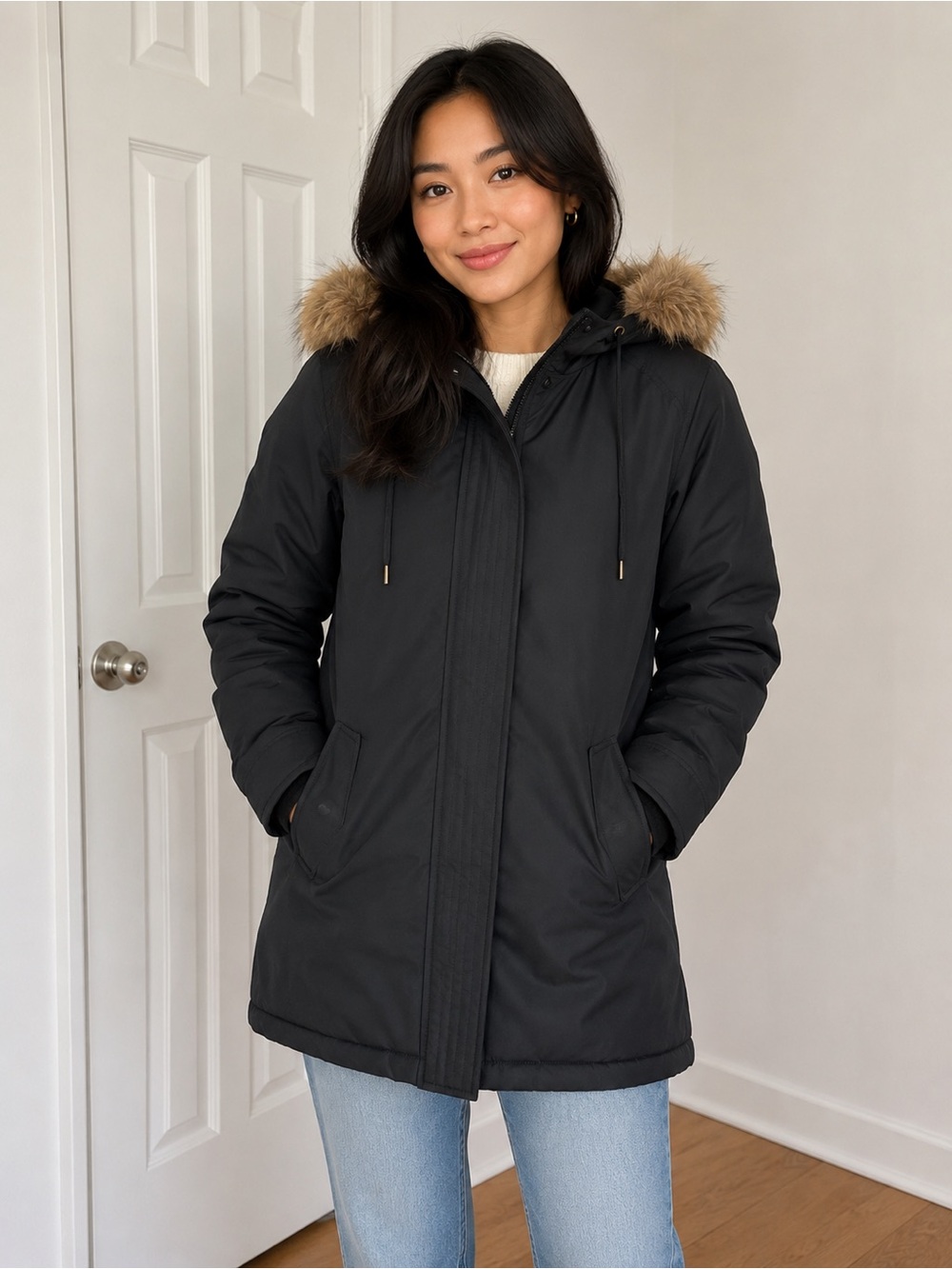 Old Navy Black Ski Jacket with Faux Fur Trim